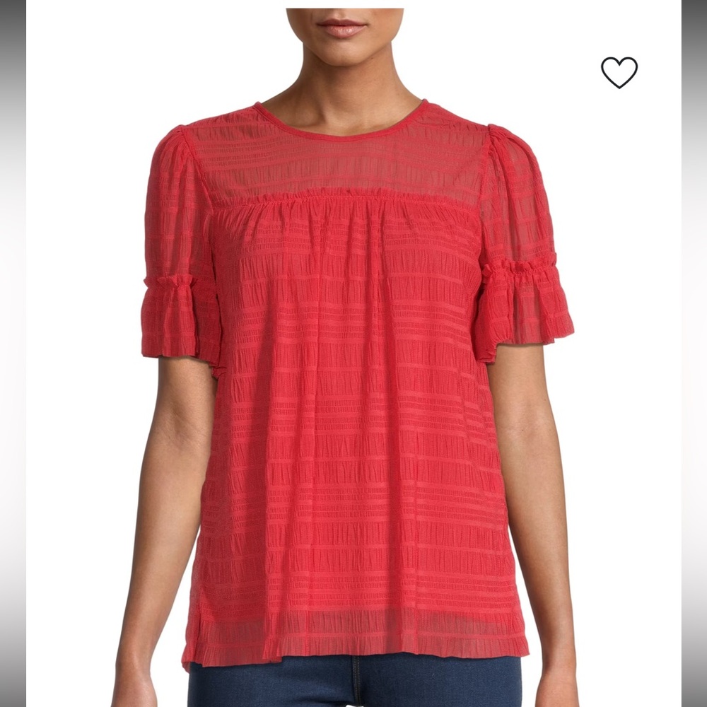 MAX STUDIO Mesh Lace Top Coral Size Small NWT (#585)